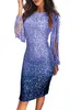 Basic Casual Dresses Women Sequin Gradient Dress Spring Summer Tassel O Neck Long Sleeve Female Banquet Outfit Sexy Lady Party Evening 231123