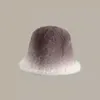 韓国のネットレッド徐々に変化するウサギの髪のバケツハット女性冬の厚い温かい漁師帽子女性豪華な盆地帽子編み帽子231015