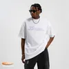 men and women T-ShirtsLawFoo Spring/Summer China-Chic Brand American English Font Printing Double Yarn Off Shoulder Loose Edition Couple T-shirt Fashion