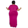 Summer Solid Color Round Neck Large Size Dress Slit Hemline At Hem Loose Skirt