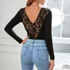 Women's Blouses Women Backless Lace Floral Shirt Long Sleeve Slim Fit Crop Tops Female Clubwear Black Streetwear Clothes