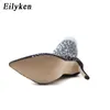 Eilyken Design cristal strass tissu extensible Sexy talons hauts chaussette sur le genou bottes bout pointu pôle danse femmes chaussures 231122