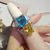 Wedding Rings Ring Square Sea Blue Zircon Women's Luxury High-end Fashion Nice Hand Jewelry Couple Engagement Gift