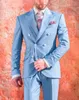 Custom Made Men Suits Blue Groom Tuxedos Peak Lapel Groomsmen Wedding/Prom/Dinner Man Blazer Bridegroom 2 pieces (Jacket + Pants + Bow Tie ) L646