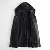 Women's Leather Fashion Sheepskin Top Genuine Ladies' Jackets Hooded Style Autumn Casual Mid Length Jacket Women