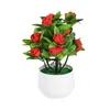 Decorative Flowers Artificial Bonsai Easy Care Realistic No Watering Non-withered 12 Fake Rose Potted Plant Home Supplies