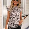 Women's Blouses Fashion Leopard Print Short Sleeve Shirt Spring/Summer Standing Collar Casual Blouse Women Clothing S-XL