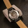 腕時計オブラブロデザイナーブラックケースレザーストラップオートマチックウォッチメンズラミナスメカニカルクラシックリストウォッチカム