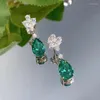 Orecchini pendenti Goccia d'acqua Orecchini con diamanti smeraldo Vero argento sterling 925 Matrimonio per le donne Regalo di gioielli di fidanzamento