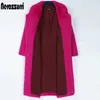 Pele feminina pele sintética nerazzurri inverno longo rosa casaco de pele falsa feminino lapela quente grosso preto macio jaqueta fofa solta elegante moda coreana 231122