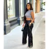 Womens Pants Women Studded Decor Pocket Design PU Leather Wide Leg Sexy Femme High Waist Buttoned Trousers Lady Outfits Y2k EYW5