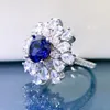 Luxus 8mm Saphir-Diamant-Ring 100% echtes 925er Sterlingsilber Party Ehering Ringe für Frauen Blume Verlobungsschmuck
