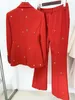 Pantaloni a due pezzi da donna Tailleur pantalone per donna Hollow Est Fashion Rosso Blu Set Matrimonio Bottone singolo Rivetto Occhiello Bavero Blazer Flare 2 pezzi