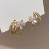 Brincos de garanhão simples design de strass em forma de pérola para garotas Brincho de cristal de cristal para meninas Presentes de jóias da moda elegante feminina