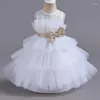 Kız elbise kız bebek prenses elbise tül kabarık 1. vaftiz doğum günü partisi balo pullular yay çocuk düğün akşam resmi