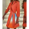 Casual Dresses Fashion Women's Trendy V-Neck Gradient Color Printing Mid-Sleeve Pleaved Elegant Temperament Suit Mid Length Dress