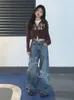 Jeans femininos houzhou vintage 90s streetwear estrela azul mulheres y2k grunge angustiado retalhos oversized larga perna denim calças feminino retro 231123