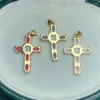 Pendant Necklaces Selling Multicolor Cross Necklace Pendants Charm Plated Cubic Zircon Crucifix Components For Religion Jewelry Making