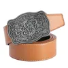 Bälten Western Belt Rectangular Floral Buckle Fashion Midjeband Midjan Casual justerbar rem för vuxna män Kvinnor Cowboy