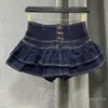 Юбки Harajuku девочка с высокой талией однократная оборка торт Джинсовая юбка женщина летние сексуальные джинсы юбки вмятины Kawaii юбка P230422