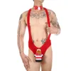 Męski seksowny cosplay szyi bodysuit Boże Narodzenie bdsm bieliznę pustą g krępy smyczkowe mini egzotyczne gejowskie bikini