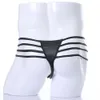 Roupa íntima sexy masculina, lingerie exótica de couro sintético com zíper, trajes de fetiche vazados, bondage, tanga jockstrap