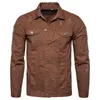 Men's T Shirts FUAMOS Fashion Brown Denim Casual Jacket Skinny European American Solid Color Single-breasted Patch Pocket