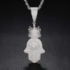 Vvs d Moissanite Hamsa Hand Hanger Ketting 925 Sterling Zilver Hip Hop Iced Out Crown Hamsa Hanger voor Mannen Vrouwen