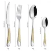Dinnerware Sets 4pcs/set Stainless Steel Flatware Set Hammered Silver Gold Silverware Kitchen Utensil Tableware Knives Forks Spoons