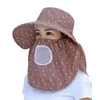 Wide Brim Hats Summer Sun Hat Women's UV Protection Cap Outdoor Travel Cycling Face Mask Shawl Windproof Removable Tea Picking