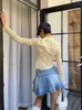 Skirts REDDACHiC Open Leg Belted Denim Wrap Pleated Skirt with Slit Women Mini Short Jean Skirt Low Waist Vintage Y2k 2000s Streetwear P230422