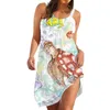 Casual jurken boho turtle print mini jurk zomer losse vierkante kraag mouwloos strand zonsondergen heen dame kantoor vestido traje de mujer