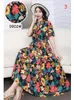 Casual Dresses 2023 Summer Short Sleeve Floral Dress Women Cotton Silk Beach Pleated Feminina