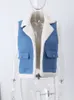 Gilet in lana d'agnello senza maniche alla moda da donna, gilet femminile patchwork spesso, autunno inverno caldo, casual, con risvolto, peluche