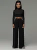 Casual Crop Tops Women Two Piece Set Long Sleeve Blouse High Waist Wide Leg Pants Female Suit Spring Streetwear Lady Sets