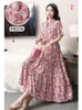 Casual Dresses 2023 Summer Short Sleeve Floral Dress Women Cotton Silk Beach Pleated Feminina