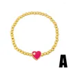 Strand Gold Plated Beads Chain Emamel Love-Shape Peach Heart Pendant Armband For Women Girl Pärled Elastic Rope Passale Jewelry Gift