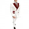 Men's Suits Classic Beige Mens Tailored Double Breasted Slim Fit Groom Wedding Burgundy Velvet Lapel Tuxedo Dress Blazer Pants