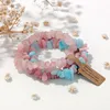Bracelets de charme 3pcs / ensemble pierre irrégulière naturelle extensible rose quartzs morganite opale ensemble bracelet reiki bijoux de guérison cadeaux