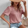 Blusas femininas verão puff manga com decote em v camisa de renda feminina 2023 vintage branco moda blusa casual curto topos blusas 27122