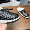 Womens Wool Slippers With Fur Designer Slip On Booties Platform Heels Slides Ladies Quilted Texture Matelasse Mules Outdoor Retro Black White Gray Leisure Shoe