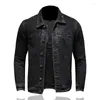 Jackets masculinos 2023 Jacket simples jeans de pólo masculino de manga comprida Moda de seio Slim Fit Black Versátil Top Coat