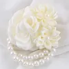 Other Fashion Accessories Ivory Cream Silk Flower Girl Bridesmaid Wedding Wrist Corsage Wedding Party Proom Hand Flower Pearl Wristlet Band Bracelet J230422