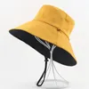 Cappelli a tesa larga Cappello a secchiello Double Sided Colore giallo Berretto da donna da uomo Estate Primavera Spiaggia Pieghevole da campeggio regolabile