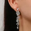 Orecchini pendenti LXOEN moda foglia senza foro clip per orecchio su lunga goccia d'acqua zirconi eleganti gioielli da sposa da donna senza piercing