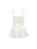 Casual Dresses Deeptown Korean Style One Piece White Satin Dress Women Y2k Fairycore Prom Gown Tunic Pleated Slip Mini Princess Summer