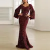 Casual Dresses Women Sequin Evening Dress Bridesmaid Fashion Square Collar Bodycon Long Sleeves Party Gown Wedding Guest Vestidos