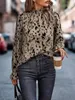 Женские блузки Весна/осень Повседневная полиэстеровая пуловерная блузка с рюшами и высоким воротником с длинными рукавами Свободная рубашка Blusen