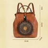 Sacos escolares retro em relevo senhoras ombro mochila clipe bolso artesanal esfregando cor artesanato saco de grande capacidade