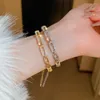 Bracelets de charme Zircon Creux Bracelet Carré Véritable Plaqué Or Mode Femmes